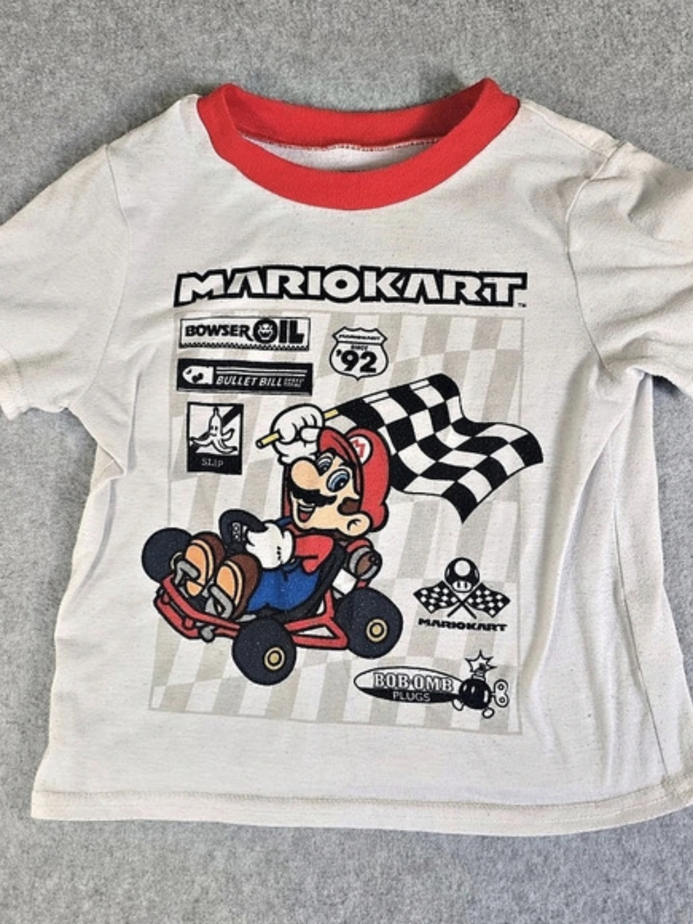 Mario Kart Boys XS 4/5 Racing Graphic Ringer T-Shirt